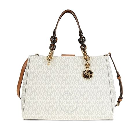 michael michael kors cynthia medium satchel pvc logo vanilla